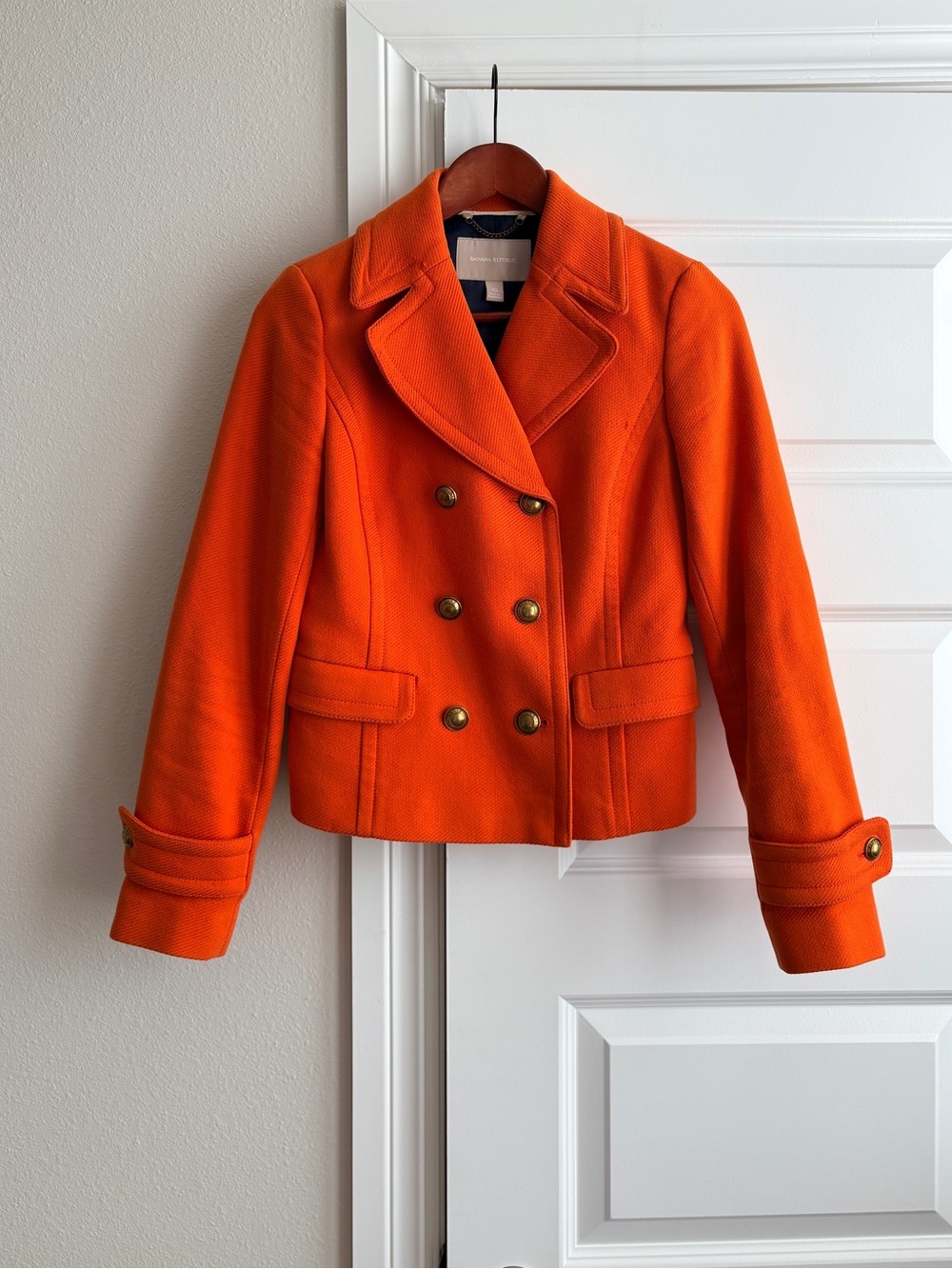 Banana Republic Orange Blaze Cropped Peacoat Jacket XS *pre-owned